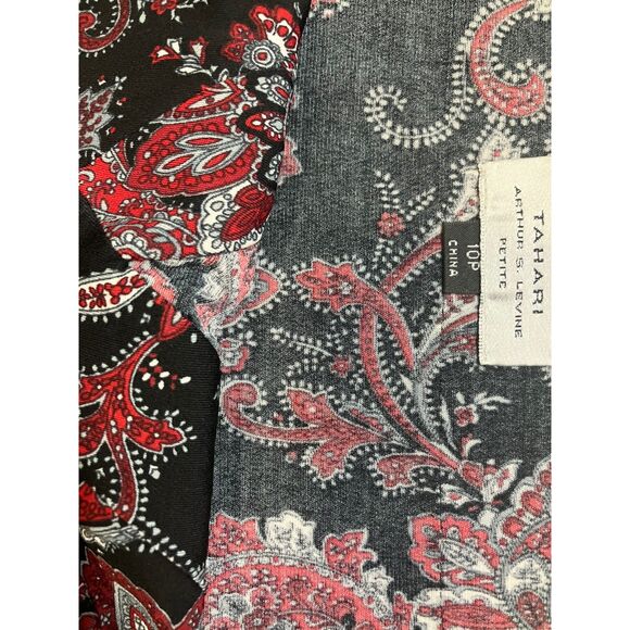 Tahari Paisley Surplice Top Size 10P Petite Black Red White Sleeveless V-Neck - Picture 5 of 5